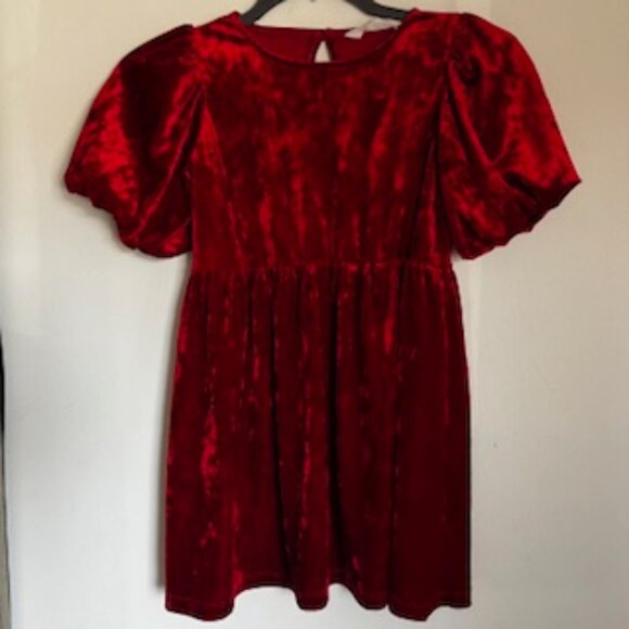 🧡3/15 H&M Red Velvet Short Sleeve Dress Girls 5T-6 - Picture 1 of 7